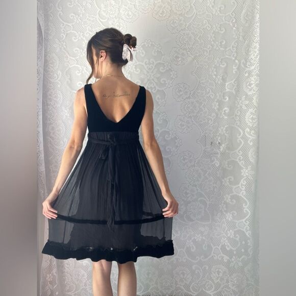 Anthropologie Ruth Black Velvet and Silk Empire Waist Party Cocktail Dress - Picture 12 of 16